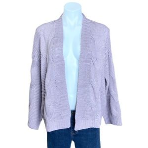 KYEMI Oversized Cableknit Cardigan Sweater Open Front Knit Purple Small